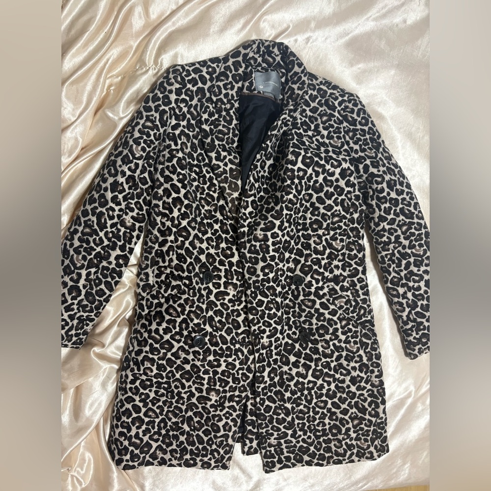Anthropologie Black and Cream Leopard Trench Coat